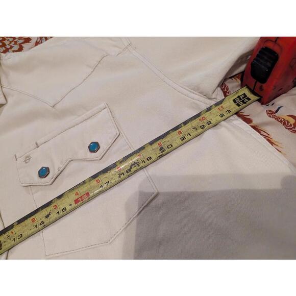 Stetson Men's M Turquoise Hex Snap Western Denim 3/4 Sleeve Cowboy Ranch Shirt - Picture 7 of 9